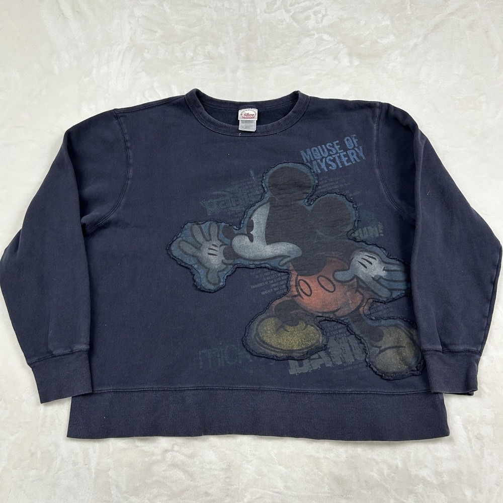 Disney Store Sweatshirt Mens Large Navy Mickey Mouse Mystery Applique H5702M0010